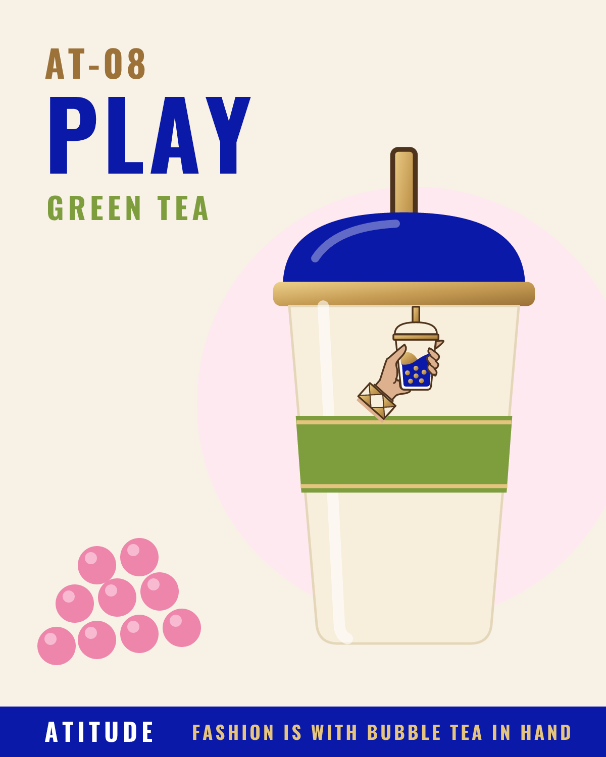 ATITUDE 态度 AT-08 PLAY 粉色水果珠綠茶 500 ml 杯飲