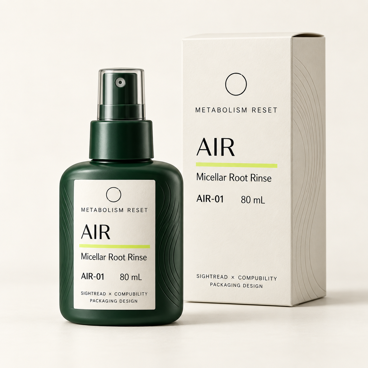 METABOLISM RESET AIR-01 Micellar Root Rinse 80 mL · 瓶身與單品盒設計
