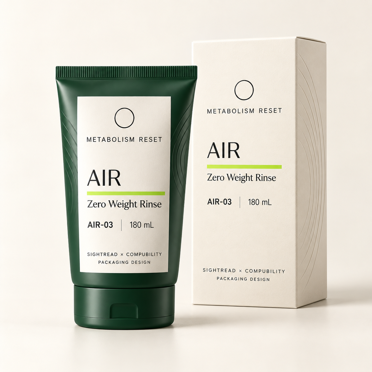 METABOLISM RESET AIR-03 Zero Weight Rinse 180 mL · 瓶身與單品盒設計