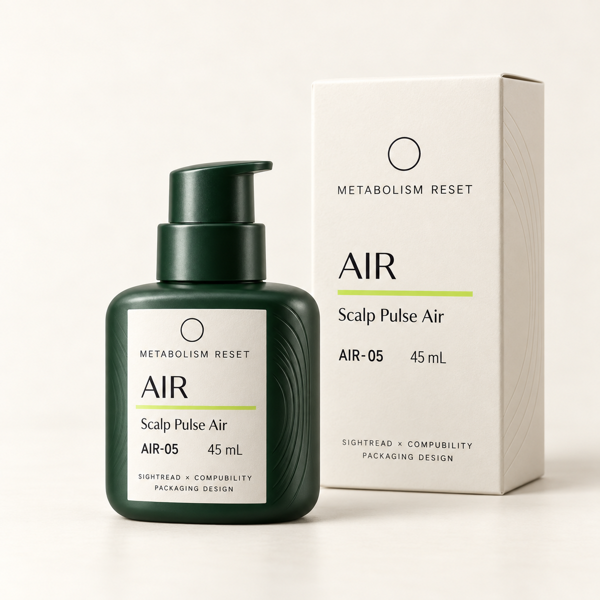 METABOLISM RESET AIR-05 Scalp Pulse Air 45 mL · 瓶身與單品盒設計