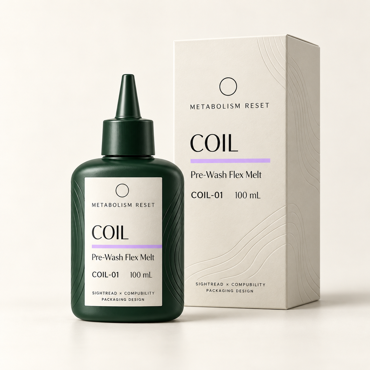 METABOLISM RESET COIL-01 Pre-Wash Flex Melt 100 mL · 瓶身與單品盒設計