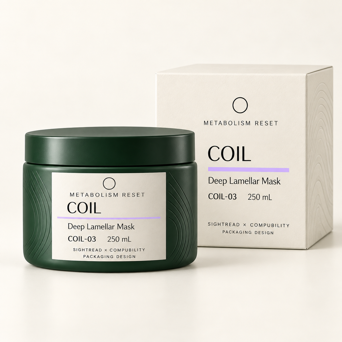 METABOLISM RESET COIL-03 Deep Lamellar Mask 250 mL · 瓶身與單品盒設計