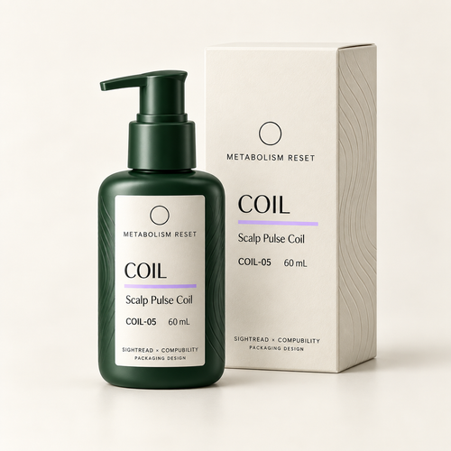 METABOLISM RESET COIL-05 Scalp Pulse Coil 60 mL · 瓶身與單品盒設計