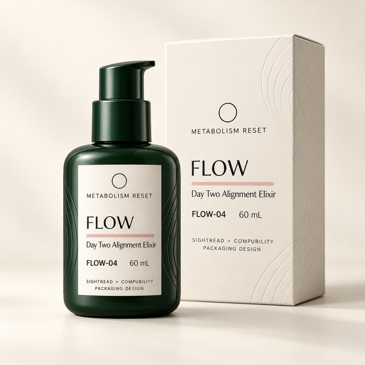METABOLISM RESET FLOW-04 Day Two Alignment Elixir 60 mL · 瓶身與單品盒設計