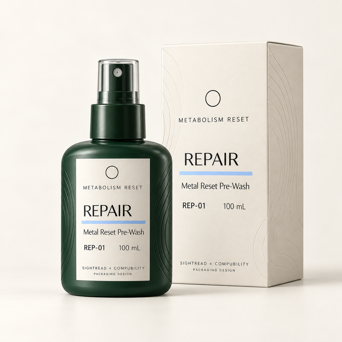 METABOLISM RESET REP-01 Metal Reset Pre-Wash 100 mL · 瓶身與單品盒設計