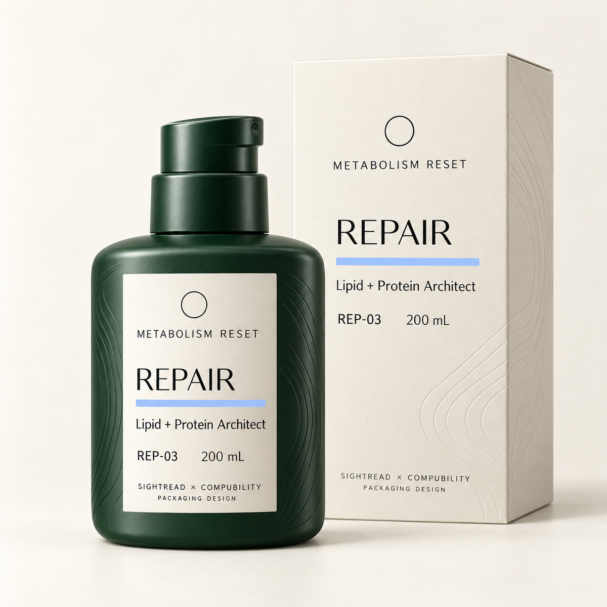 METABOLISM RESET REP-03 Lipid + Protein Architect 200 mL · 瓶身與單品盒設計