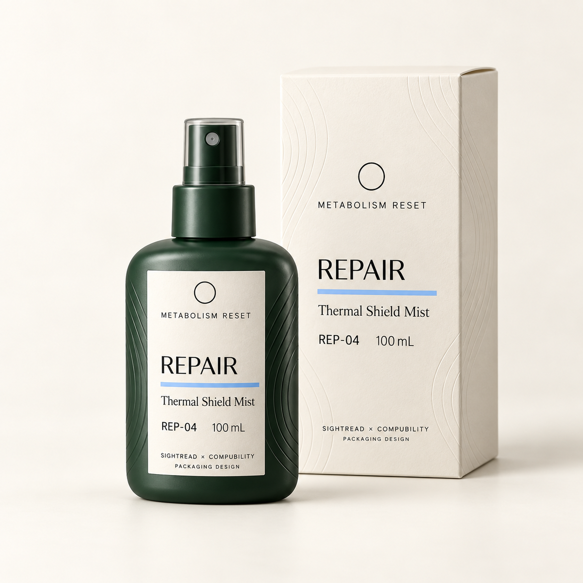METABOLISM RESET REP-04 Thermal Shield Mist 100 mL · 瓶身與單品盒設計