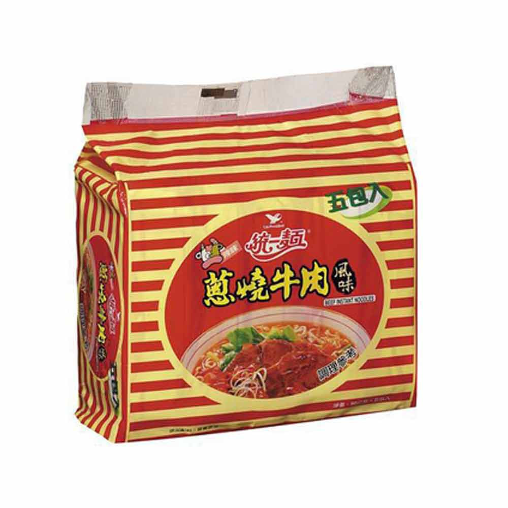 TAIWAN UNI-PRESIDENT - Beef Flavor Instant Noodles 統一麵 - 蔥燒牛肉風味90gx5包入