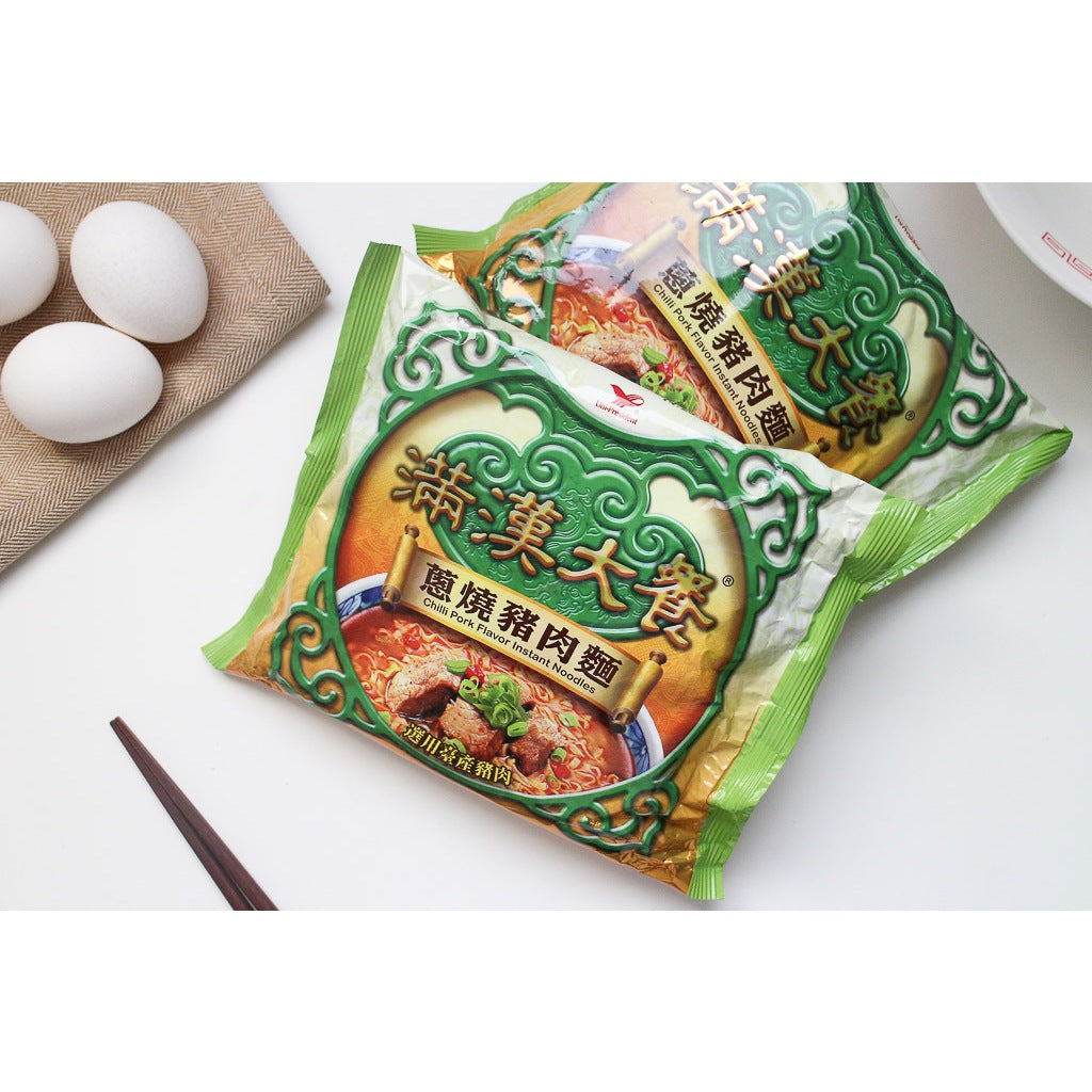 TAIWAN UNI-PRESIDENT - CHILLI PORK FLAVOR INSTANT NOODLES 滿漢大餐 - 蔥燒豬肉麵193gx3包入
