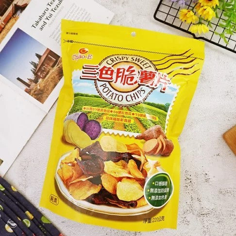 TAIWAN - Chiao-E - CRISPY SWEET POTATO CHIPS - 巧益三色脆薯片 220g/pack