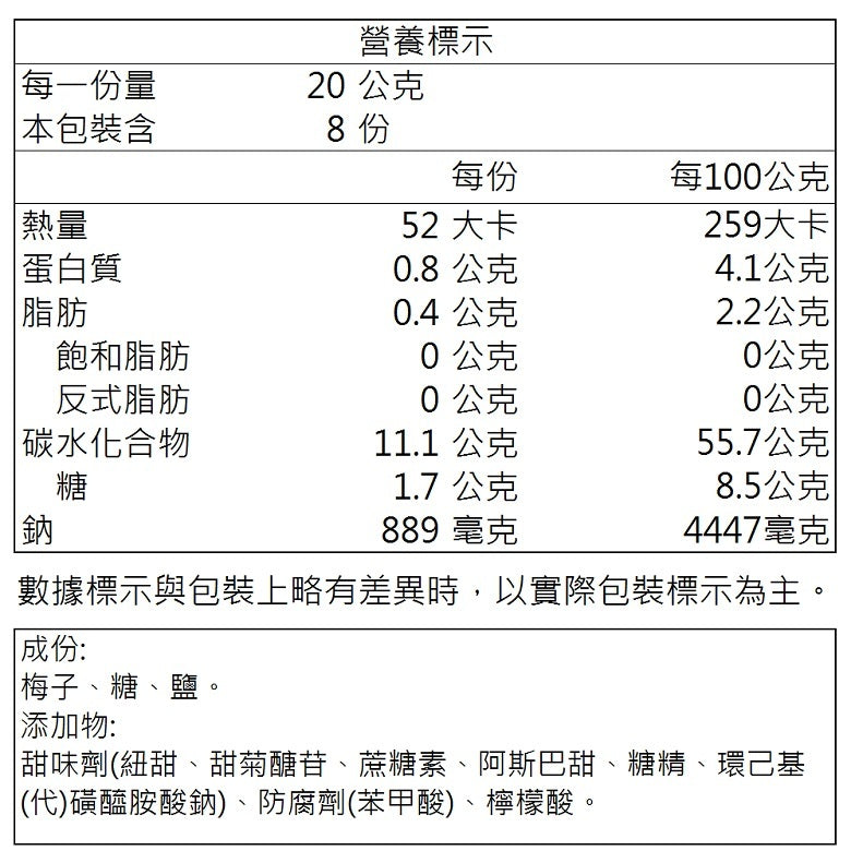 TAIWAN - ENZYME PLUM - 惠香 - 酵素梅160g/pack